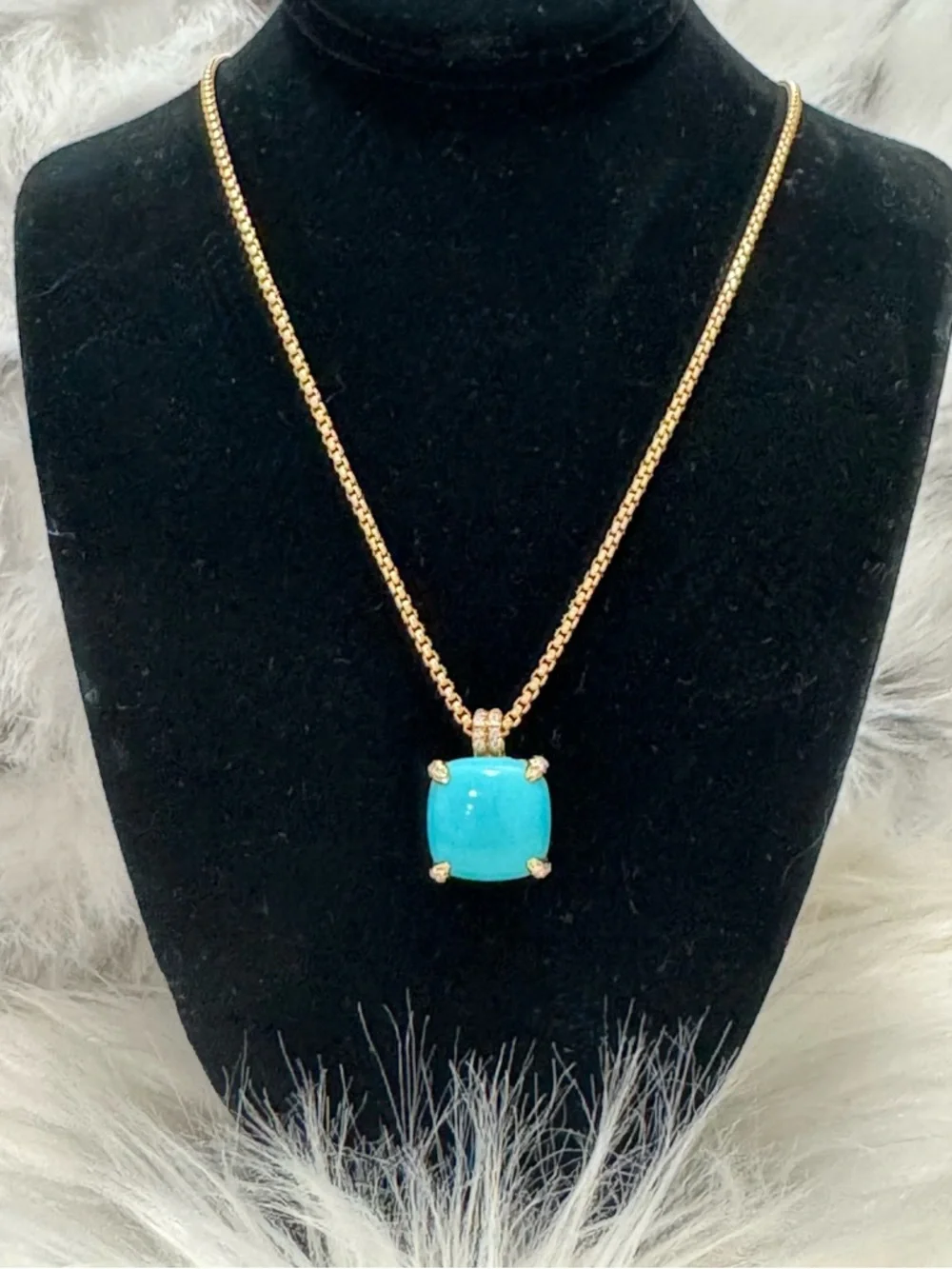David Yurman 18K Yellow Gold Chatelaine Turquoise Diamond Pendant Necklace - Picture 4 of 11